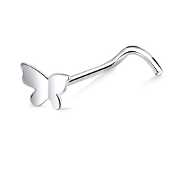 Butterfly Shaped Silver Curved Nose Stud NSKB-130